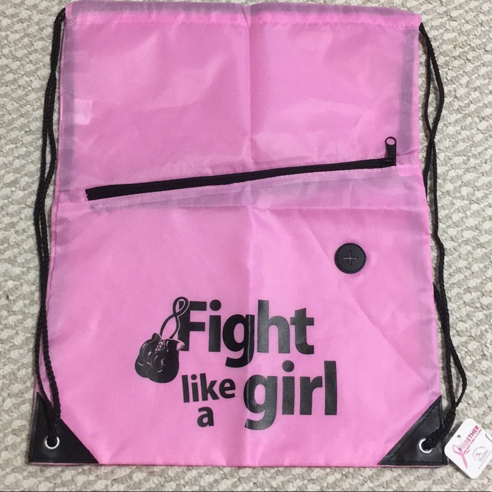 Pink drawstring bag w additional zip compartment